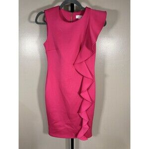 CALVIN KLEIN SZ 2 HOT PINK GOLD ZIP BODYCON COCKTAIL DRESS ELEGANT CHIC FORMAL